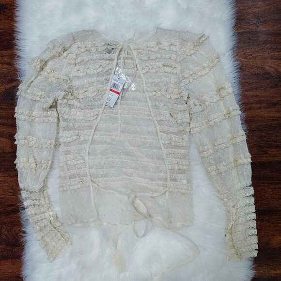 NWT BCBGMaxazria Gypsie Peasant Whimsy Goth Ruffle Tiered Prairie Top Ivory XS - Picture 2 of 13